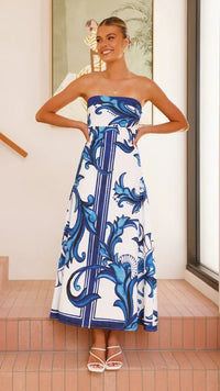 Iris Vintage Printed Long Tube Dress