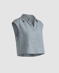 Isabeau Airy Linen Top in Blue