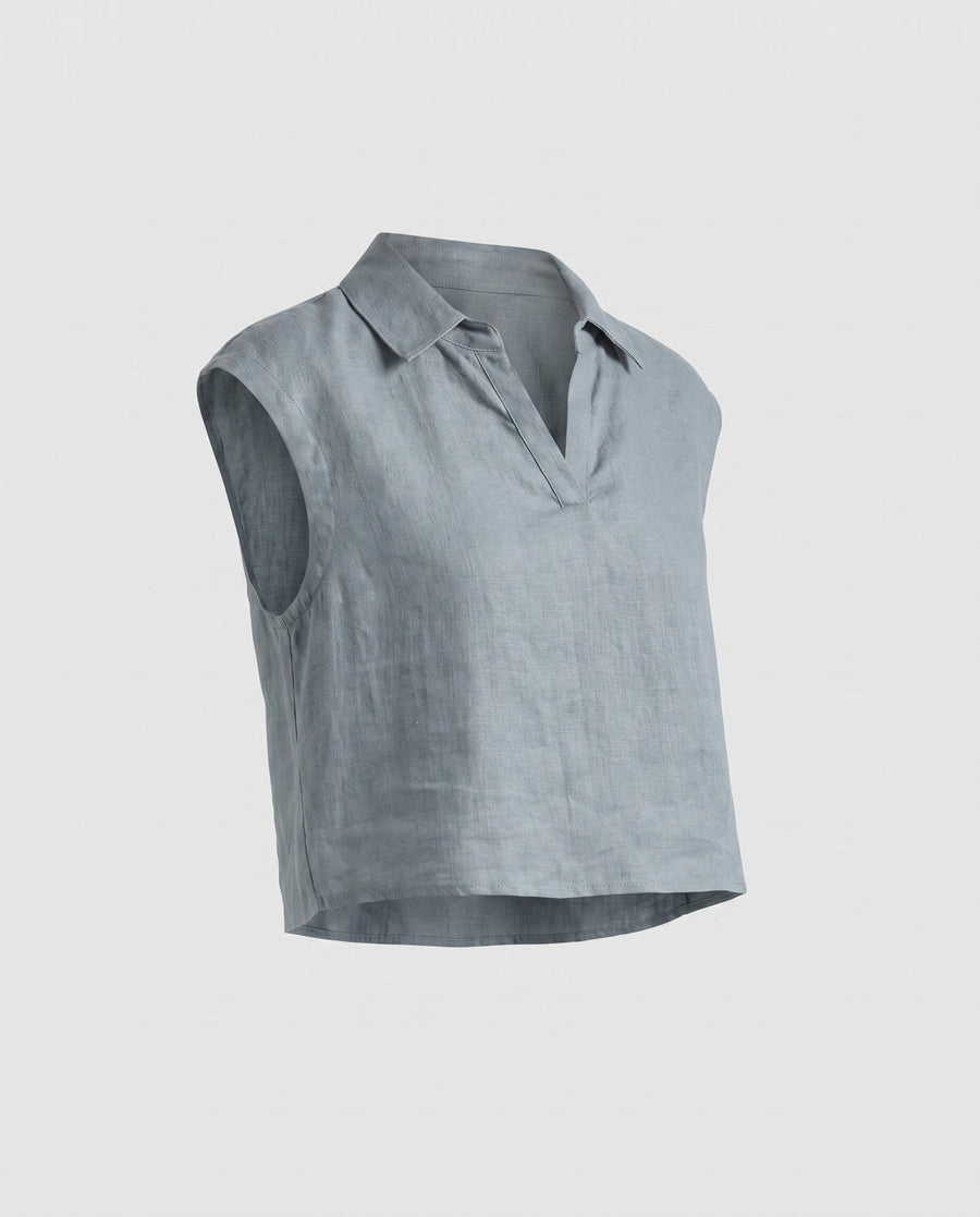 Isabeau Airy Linen Top in Blue