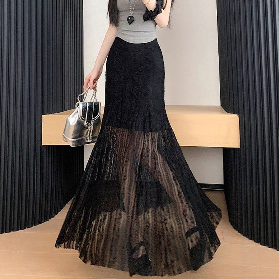 Isabeau Elegant Lace Skirt with Pleated in Black