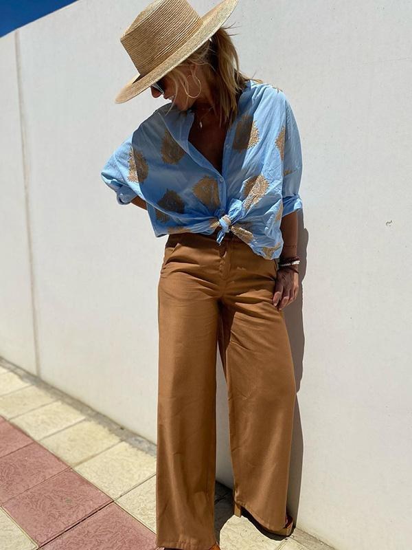 Isabeau Relaxed Linen Shirt with Long Sleeve and Button Front