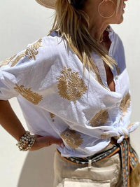 Isabeau Relaxed Linen Shirt with Long Sleeve and Button Front in White