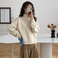 Isabeau Sweater with Stand Collar and Zip Front in Cream