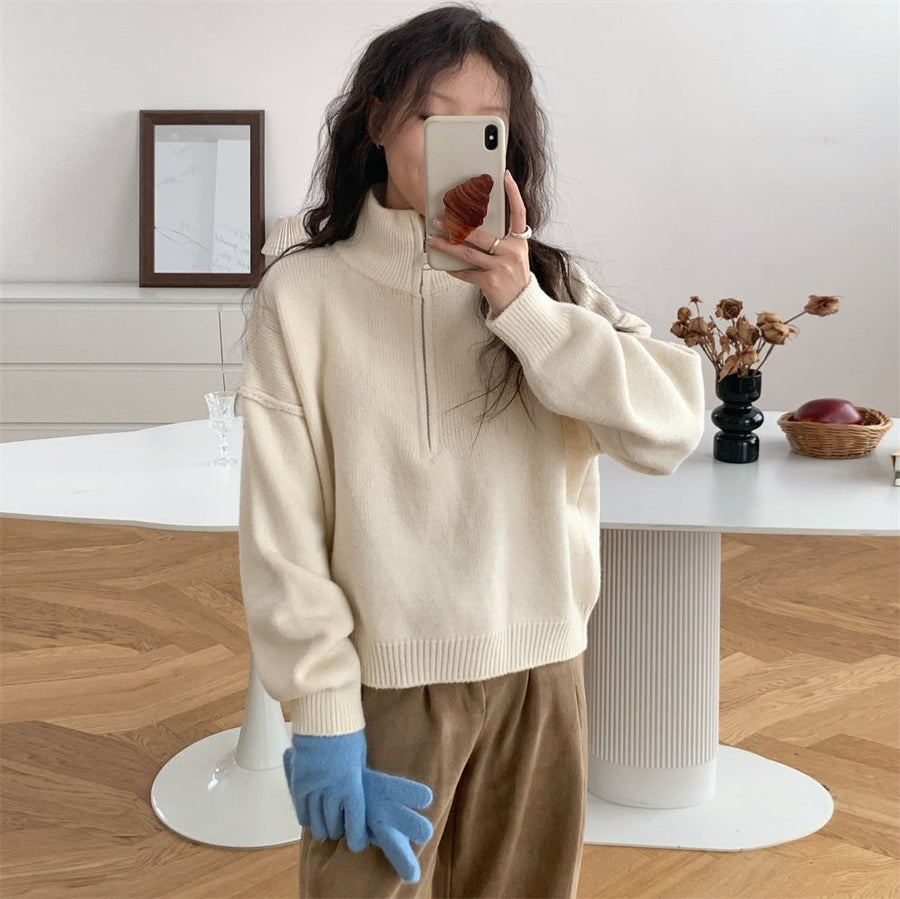 Isabeau Sweater with Stand Collar and Zip Front