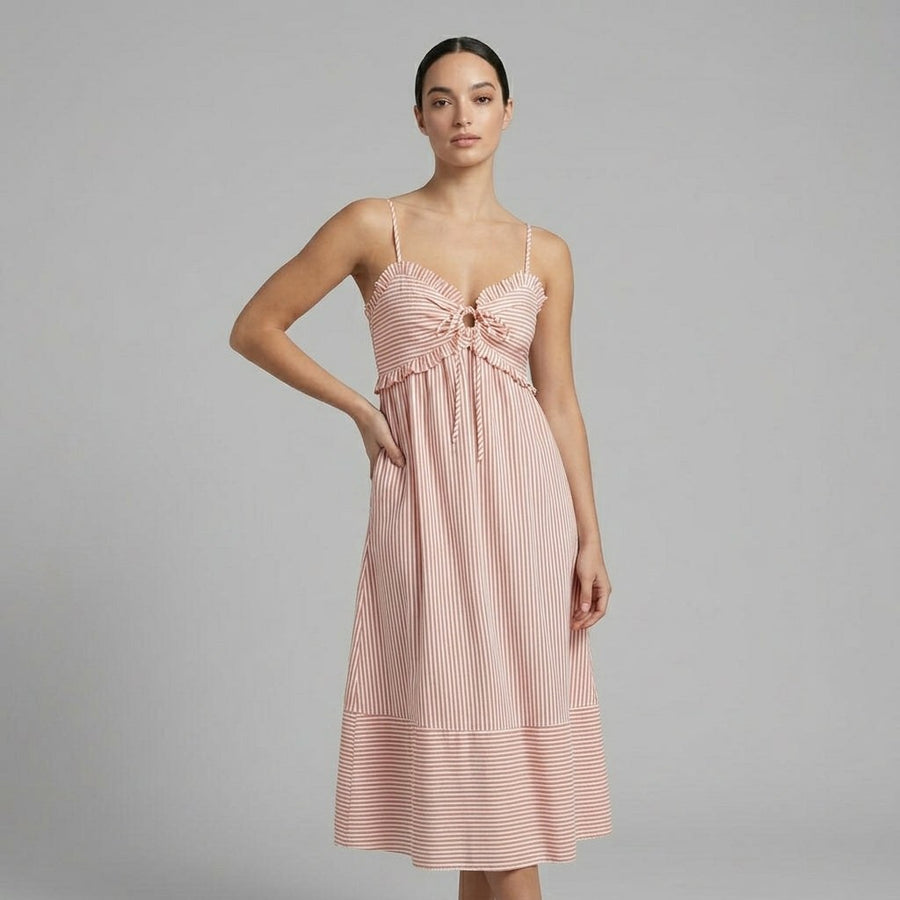 Isabella Tie-Front Midi Dress in Peach