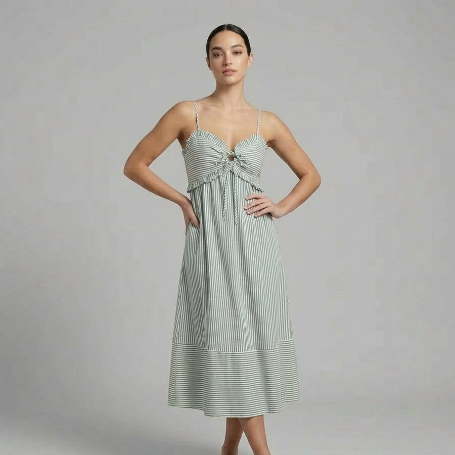 Isabella Tie-Front Midi Dress in Sage