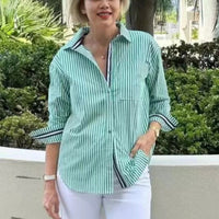 Isadora Blouse with Long Sleeve and Button Front in Pink