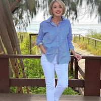 Isadora Blouse with Long Sleeve and Button Front in Pink