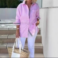 Isadora Blouse with Long Sleeve and Button Front in Pink