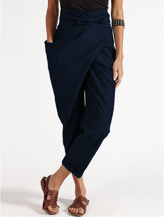 Isadora Casual Linen Harem Trousers with Elastic Waist