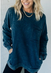 Isadora Casual Shirt with Ruffles and Oversized in Deep Blue