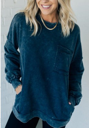 Isadora Casual Shirt with Ruffles and Oversized in Deep Blue