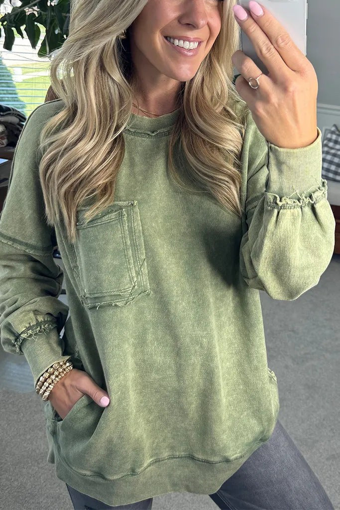 Isadora Casual Shirt with Ruffles and Oversized in Light Green
