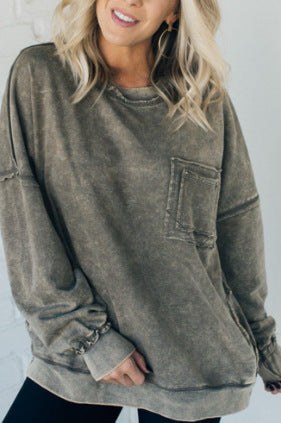 Isadora Casual Shirt with Ruffles and Oversized in Olive Green