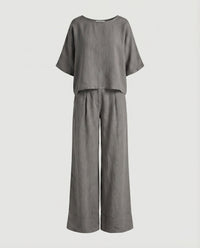 Isadora Linen Top with Side Pockets and Pockets in Grey