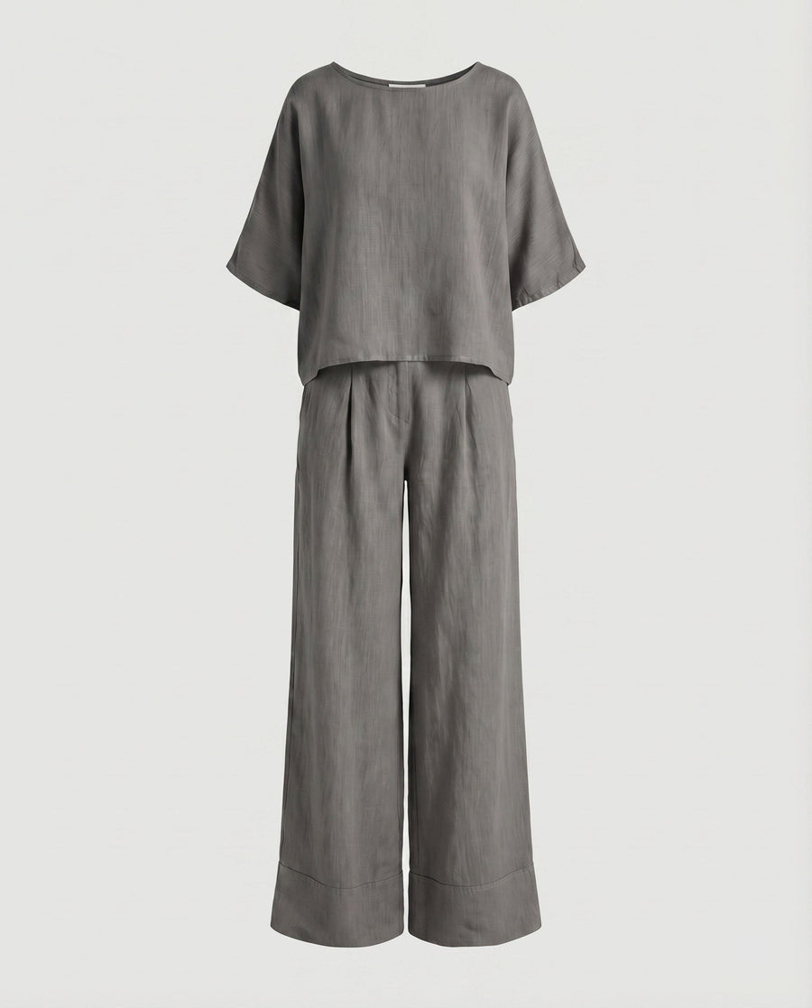 Isadora Linen Top with Side Pockets and Pockets in Grey