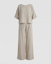 Isadora Linen Top with Side Pockets and Pockets in Khaki