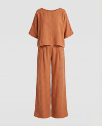 Isadora Linen Top with Side Pockets and Pockets in Orange