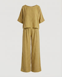 Isadora Linen Top with Side Pockets and Pockets in Yellow