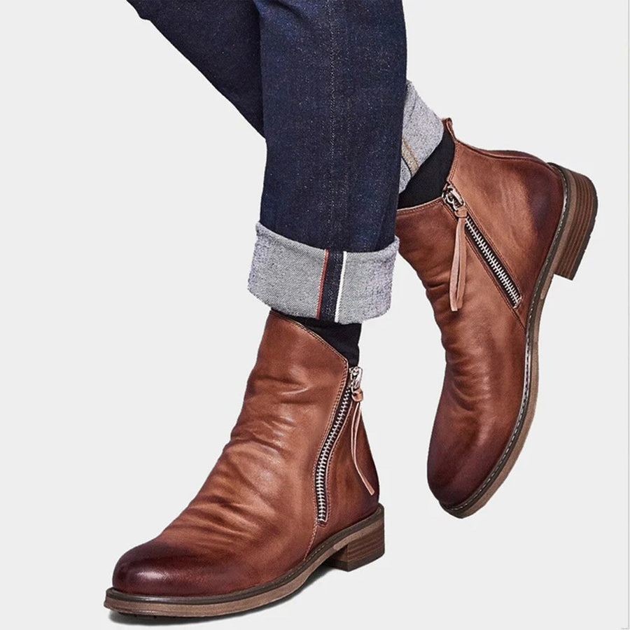 Isidor Casual Boots with Zip Front in Auburn