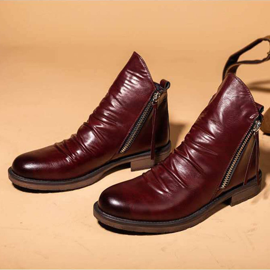 Isidor Casual Boots with Zip Front in Wine Red