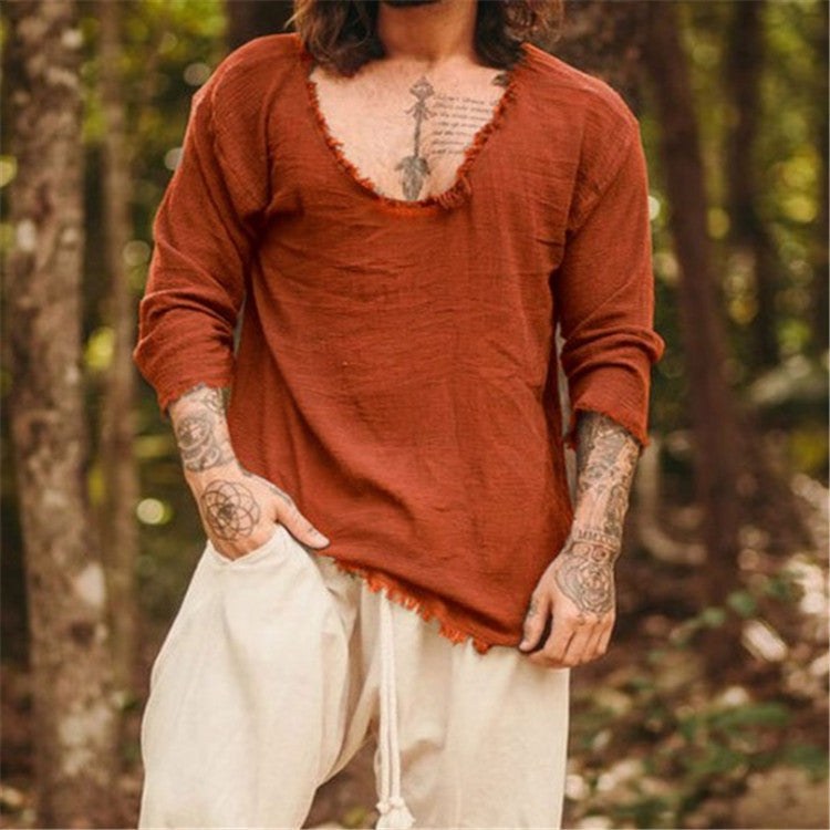 Isidor Casual Linen Shirt in Orange