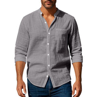 Isidor Linen Shirt with Stand Collar in Dark Grey