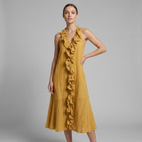 Isla Cascading Ruffle Midi Dress in Amber