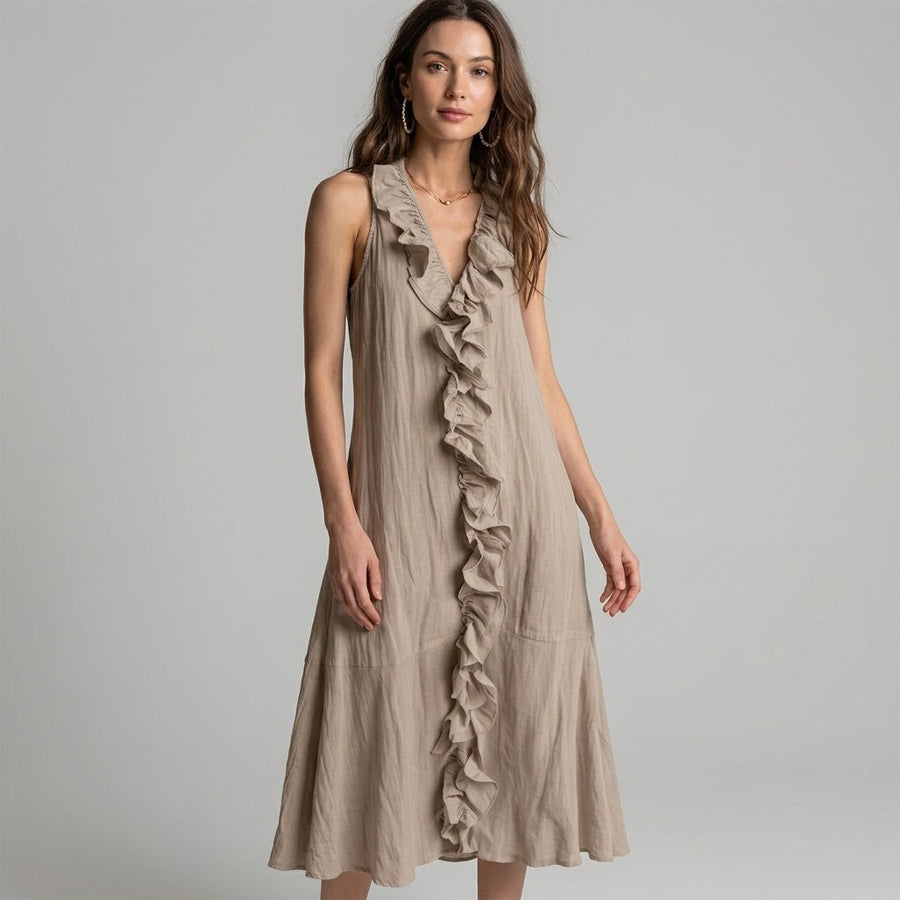 Isla Cascading Ruffle Midi Dress in Ash