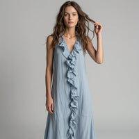 Isla Cascading Ruffle Midi Dress in Azure