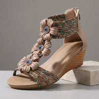Isla Floral Wedge Sandal in Beige
