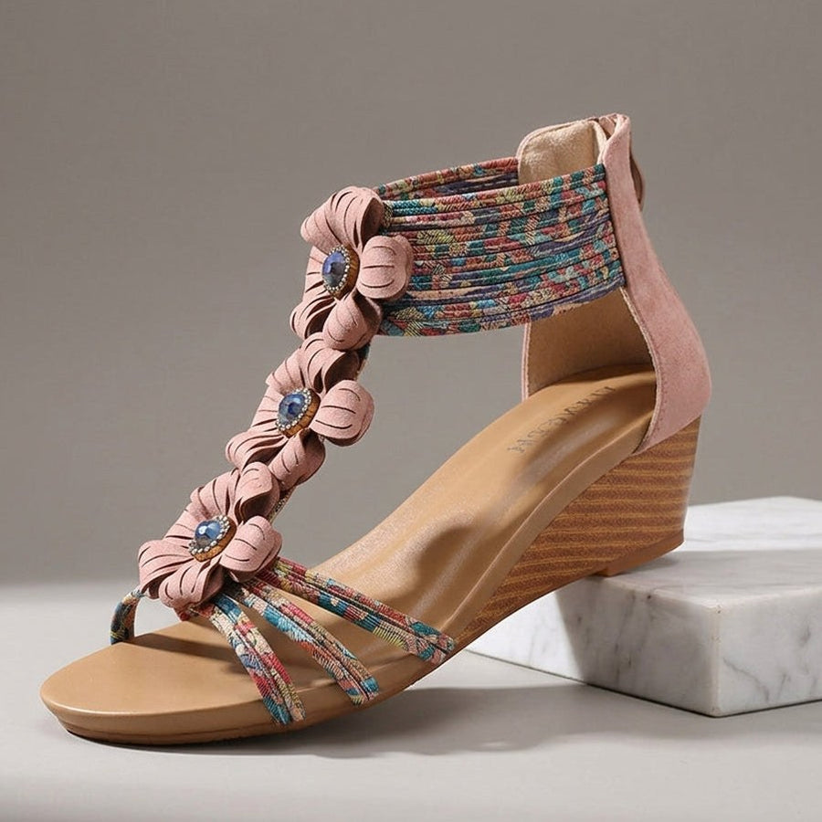 Isla Floral Wedge Sandal in Blush
