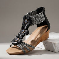 Isla Floral Wedge Sandal in Charcoal