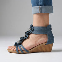 Isla Floral Wedge Sandal in Mykonos Blue