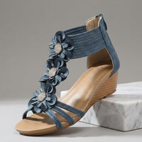 Isla Floral Wedge Sandal in Mykonos Blue