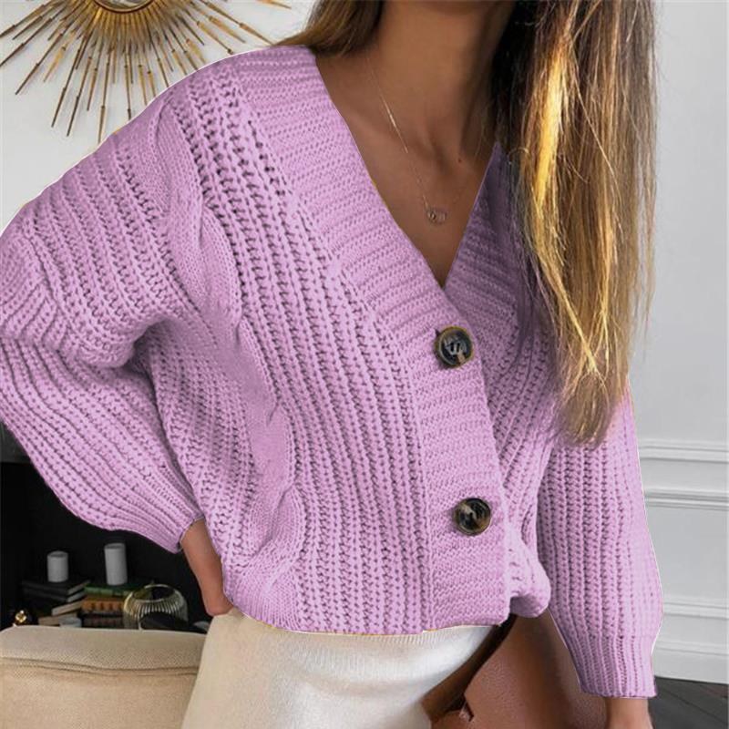 Isla Knit Cardigan with V-Neck in Purple