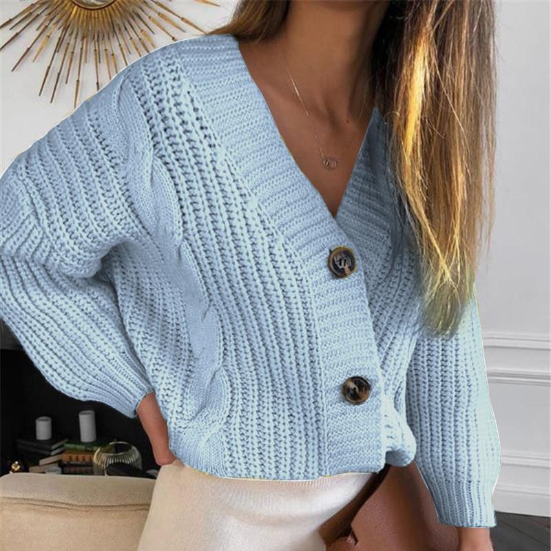 Isla Knit Cardigan with V-Neck in Sky Blue