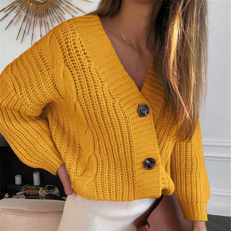 Isla Knit Cardigan with V-Neck in Yellow