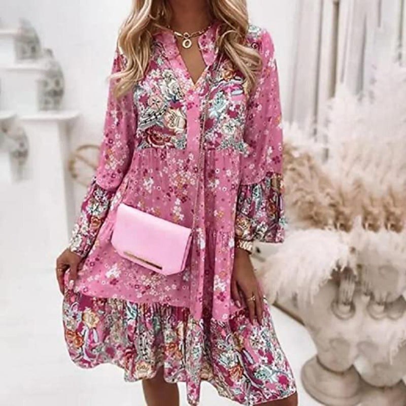 Isla Summer Dress with V-Neck in Pink