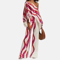 Isla Women's Off-Shoulder Batwing Top & Wide-Leg Trousers Co-ord Set in Pink