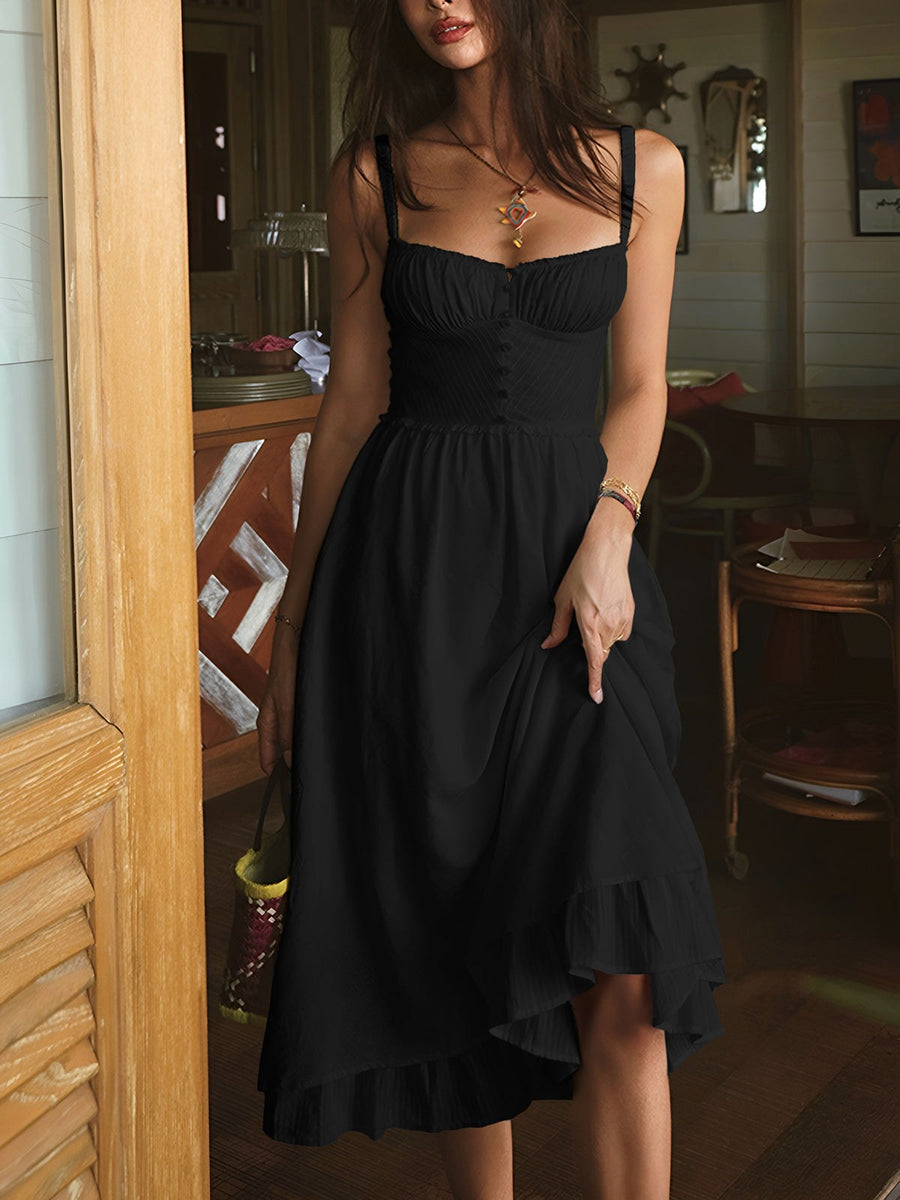 Isla Women's Ruffle Hem Cami Midi Dress Sleeveless Summer in Black