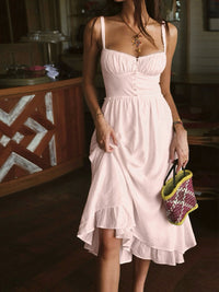 Isla Women's Ruffle Hem Cami Midi Dress Sleeveless Summer in Pink