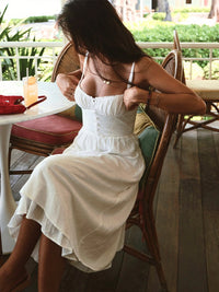 Isla Women's Ruffle Hem Cami Midi Dress Sleeveless Summer in White