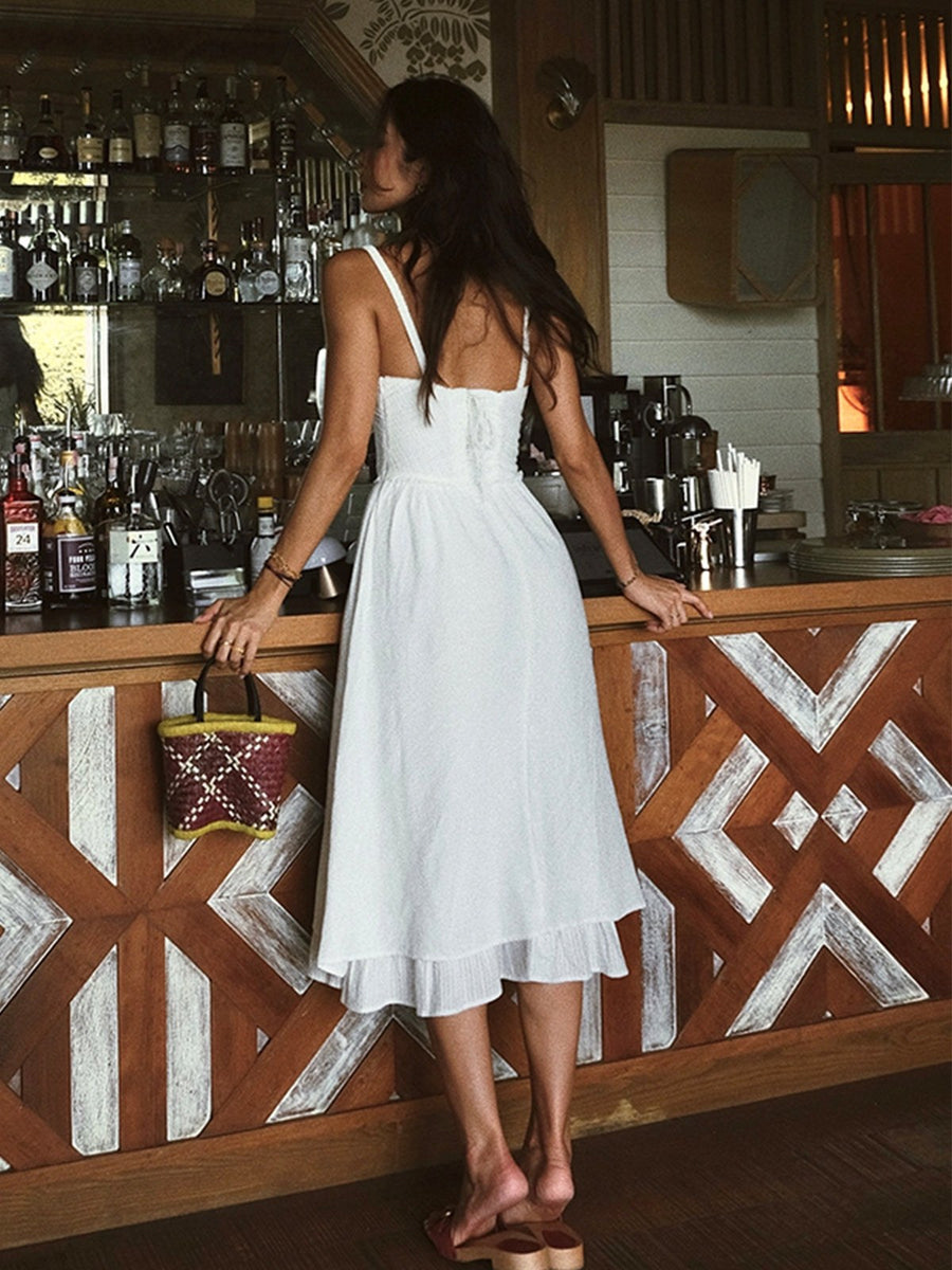 Isla Women's Ruffle Hem Cami Midi Dress Sleeveless Summer in White