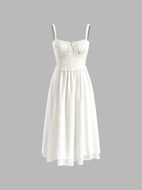Isla Women's Ruffle Hem Cami Midi Dress Sleeveless Summer in White