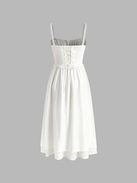 Isla Women's Ruffle Hem Cami Midi Dress Sleeveless Summer in White