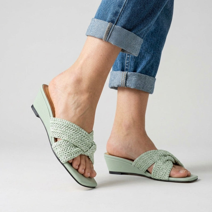 Isla Woven Wedge Slide in Sea Foam