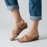Isla Woven Wedge Slide in Sienna Brown