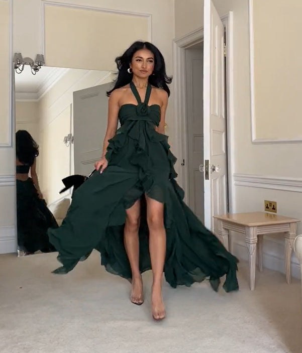 Isolde Elegant Dress with Ruffles in Black