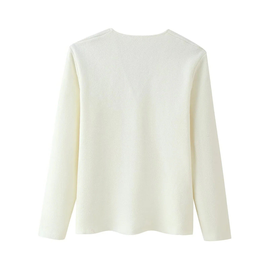 Isolde Elegant Knit Cardigan with V-Neck in White